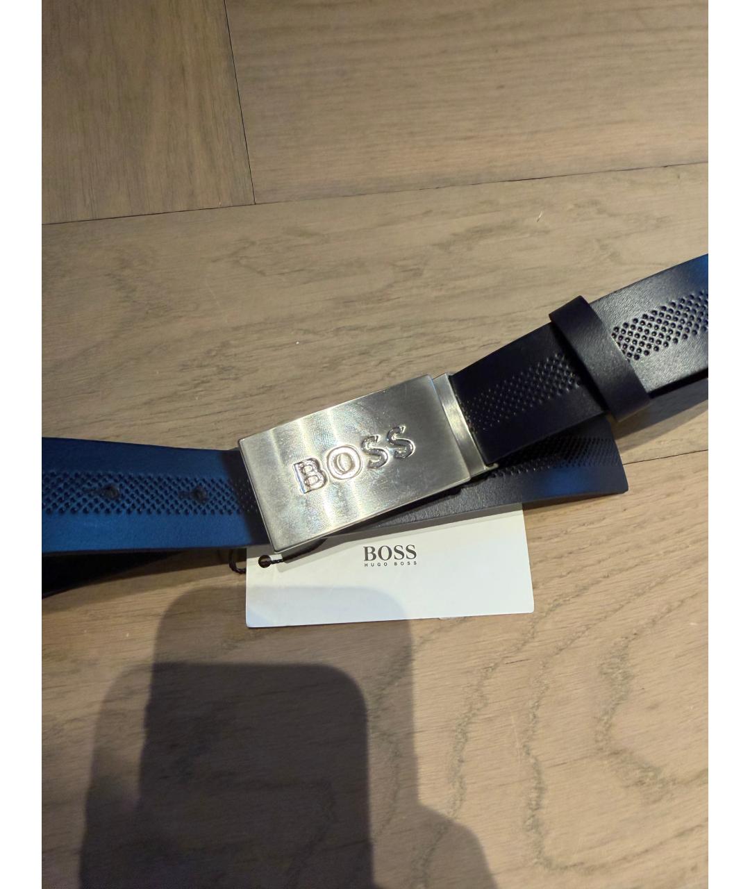 HUGO BOSS Темно-синий кожаный ремень, фото 2