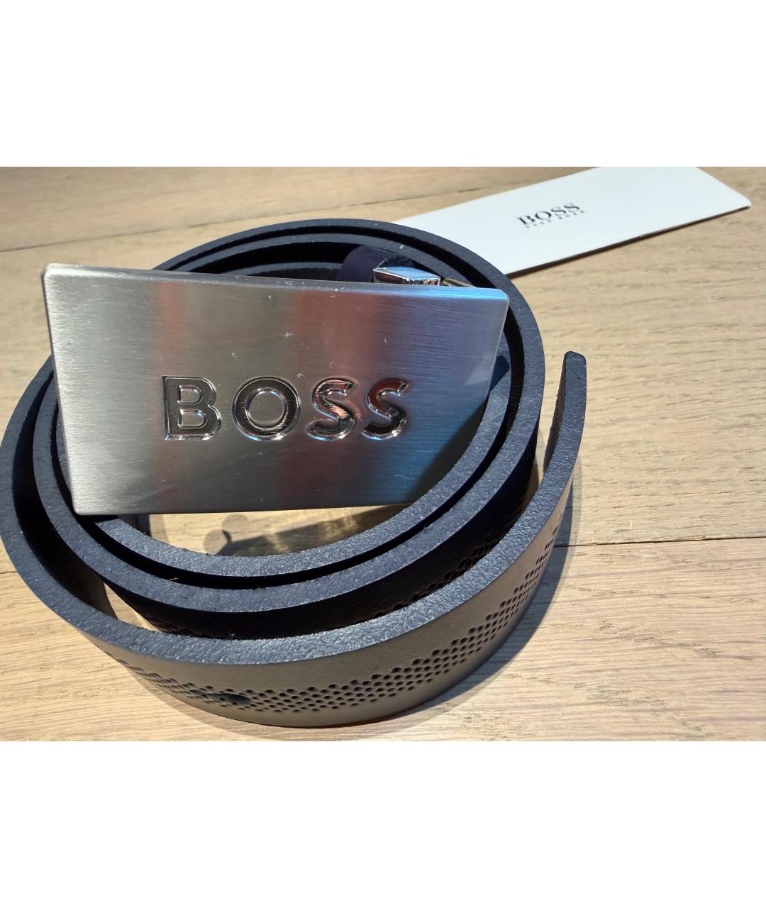 HUGO BOSS Темно-синий кожаный ремень, фото 4