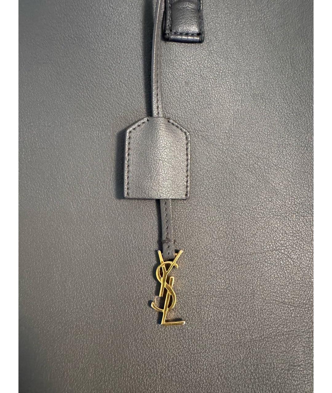 SAINT LAURENT Серая кожаная сумка тоут, фото 3