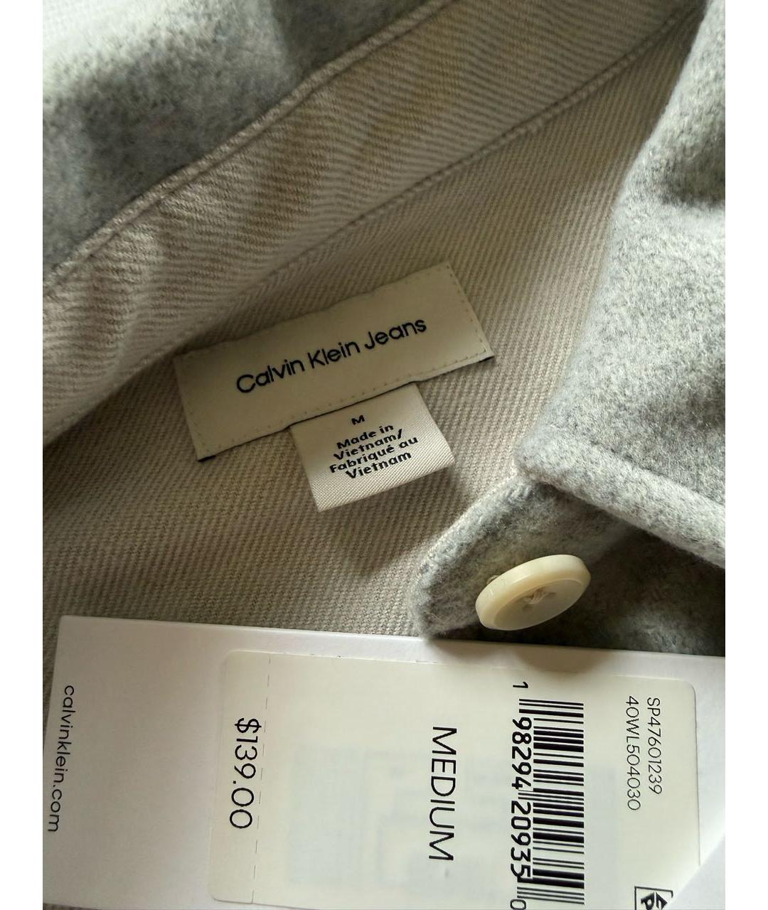 CALVIN KLEIN Серое хлопковое пальто, фото 3