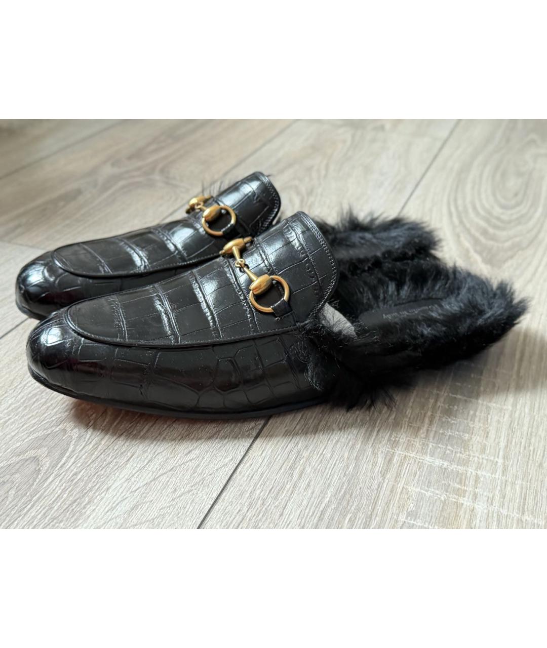 GUCCI Черные лоферы из кожи крокодила, фото 3