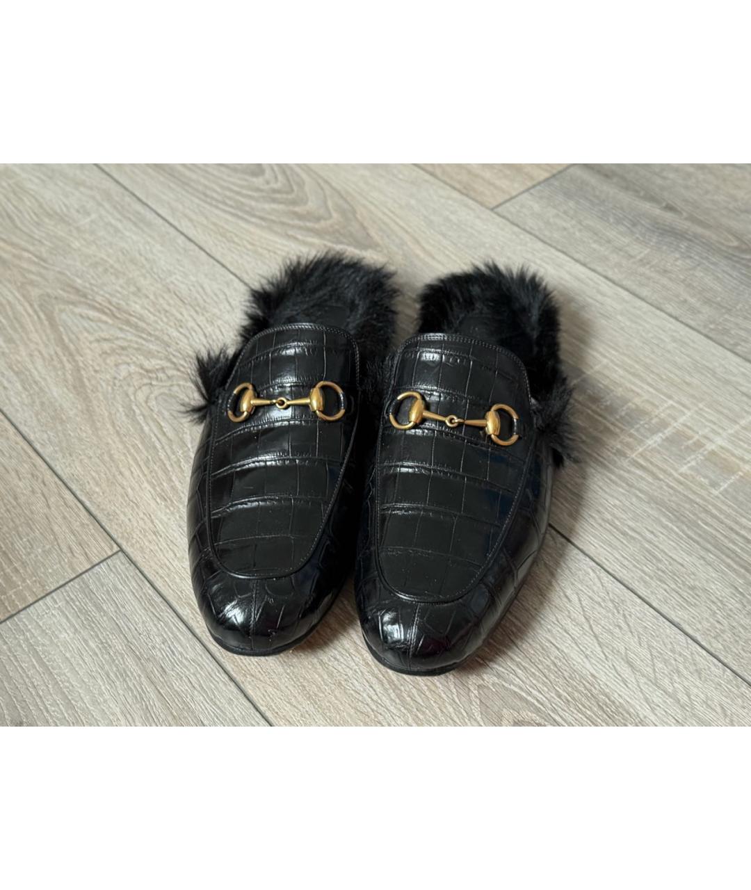 GUCCI Черные лоферы из кожи крокодила, фото 2