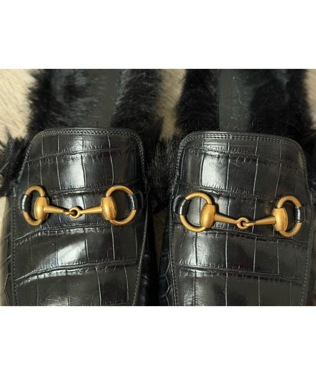 GUCCI Черные лоферы из кожи крокодила, фото 4