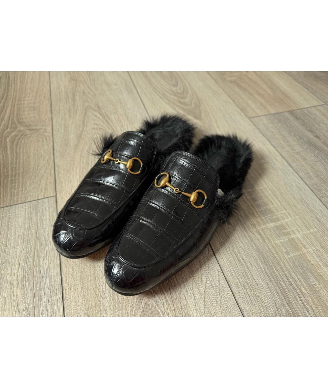 GUCCI Черные лоферы из кожи крокодила, фото 8