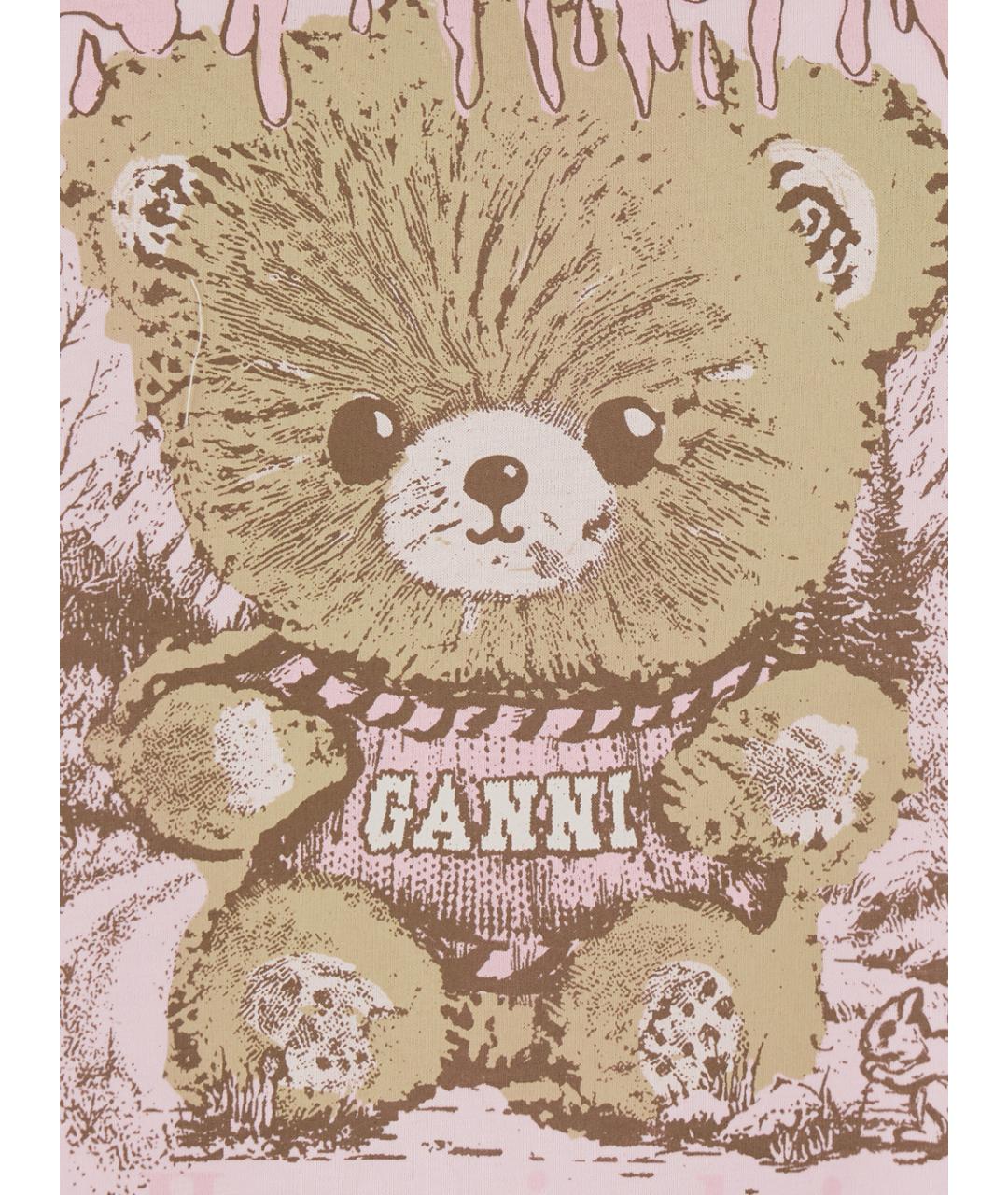 GANNI Розовая хлопковая футболка, фото 3