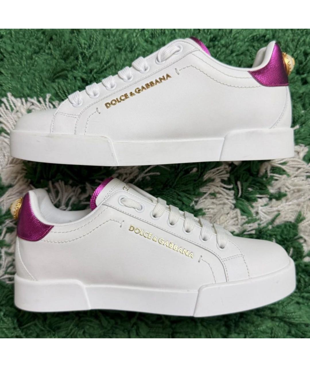 DOLCE&GABBANA Белые кожаные кеды, фото 4