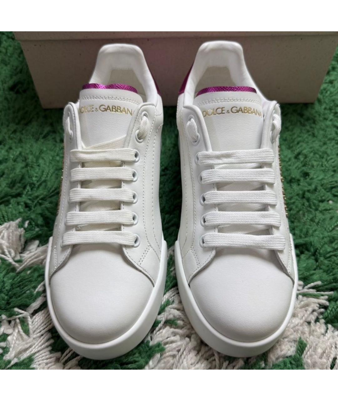 DOLCE&GABBANA Белые кожаные кеды, фото 3