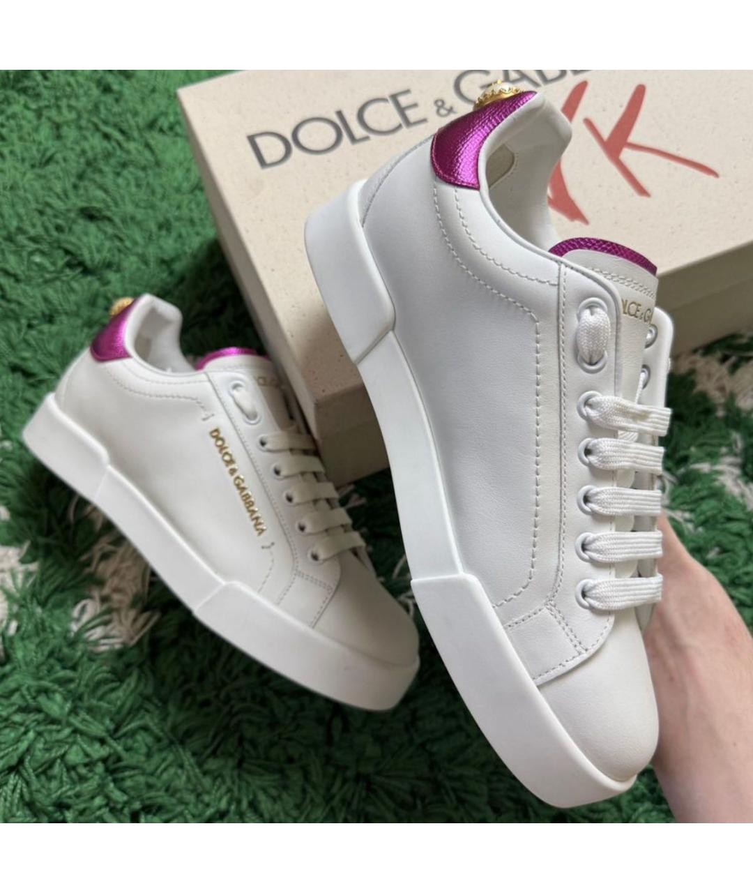 DOLCE&GABBANA Белые кожаные кеды, фото 2