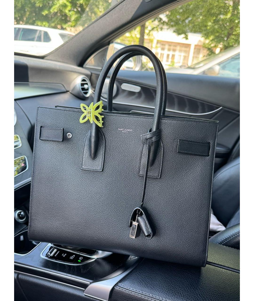 SAINT LAURENT Черная кожаная сумка с короткими ручками, фото 4