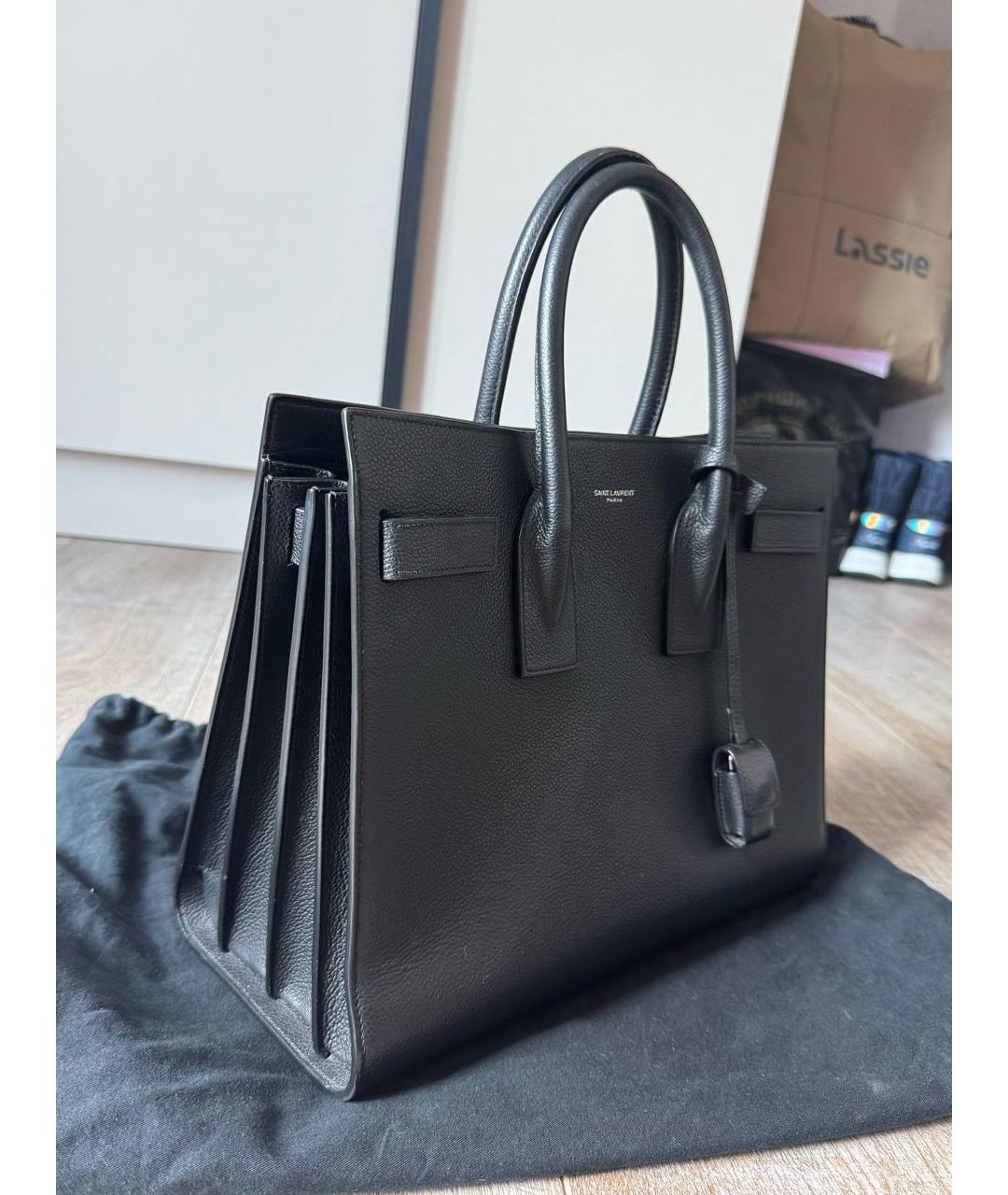 SAINT LAURENT Черная кожаная сумка с короткими ручками, фото 2