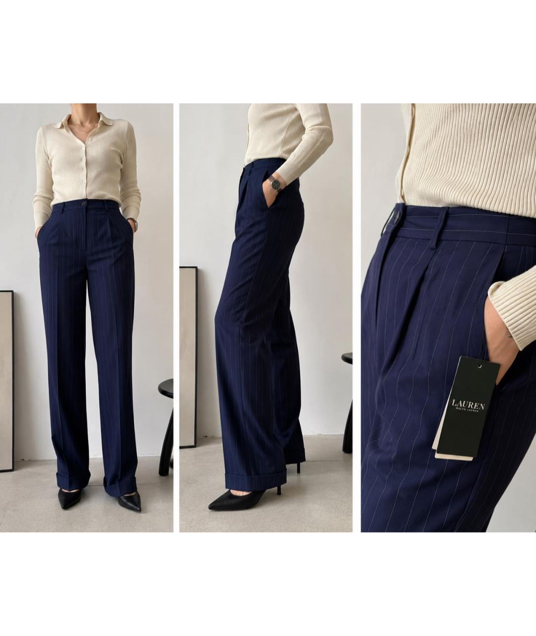 RALPH LAUREN Темно-синие шерстяные прямые брюки, фото 8