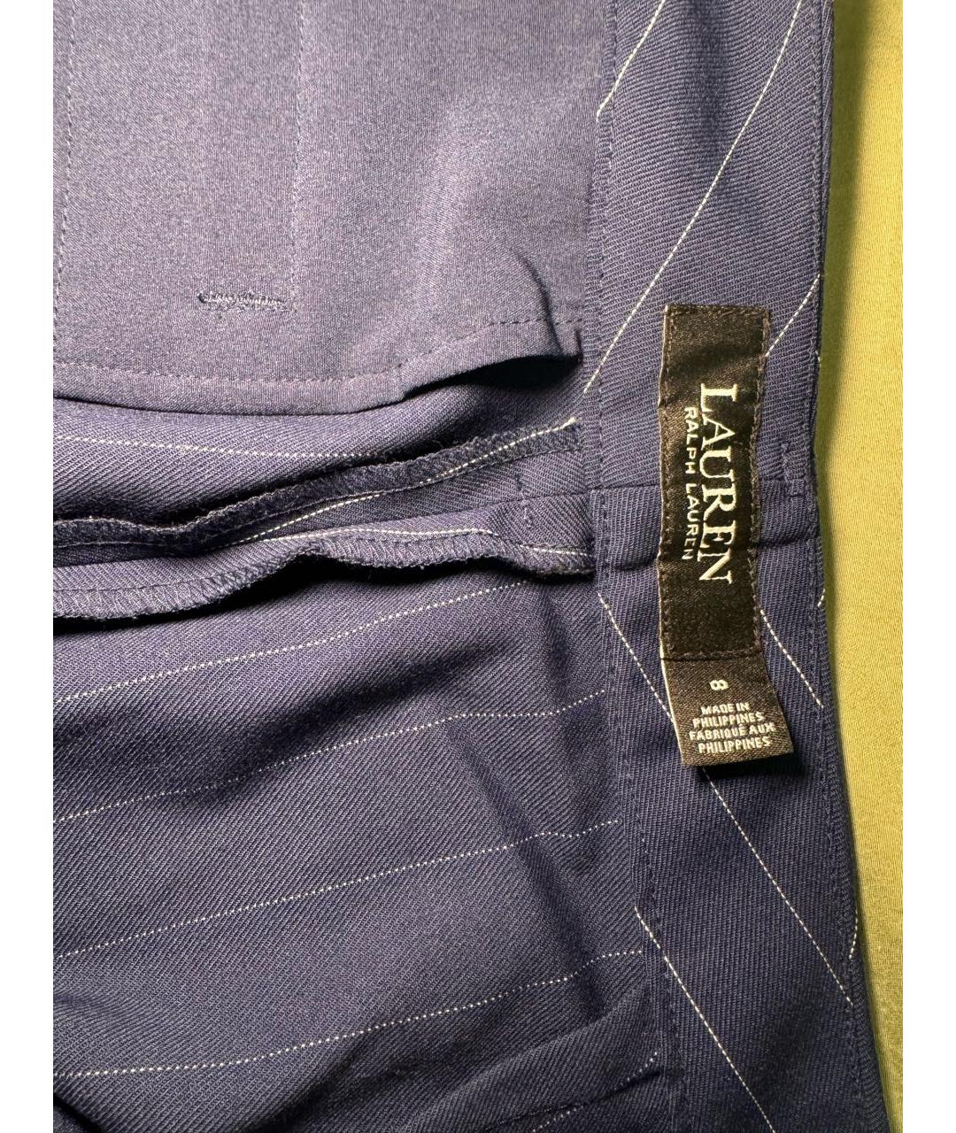 RALPH LAUREN Темно-синие шерстяные прямые брюки, фото 3