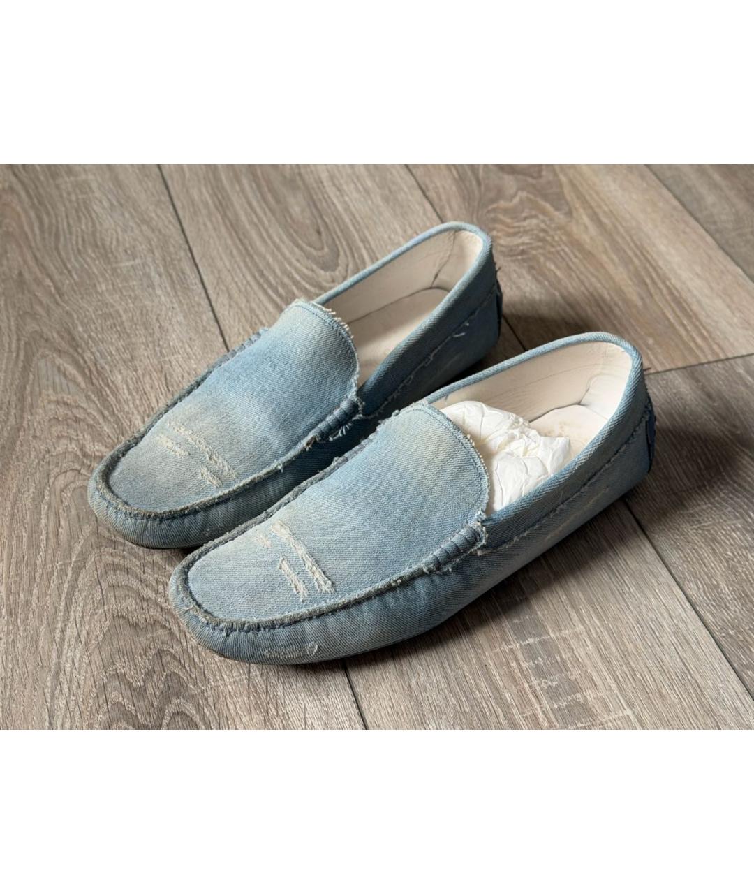 TOD'S Голубые текстильные мокасины, фото 2