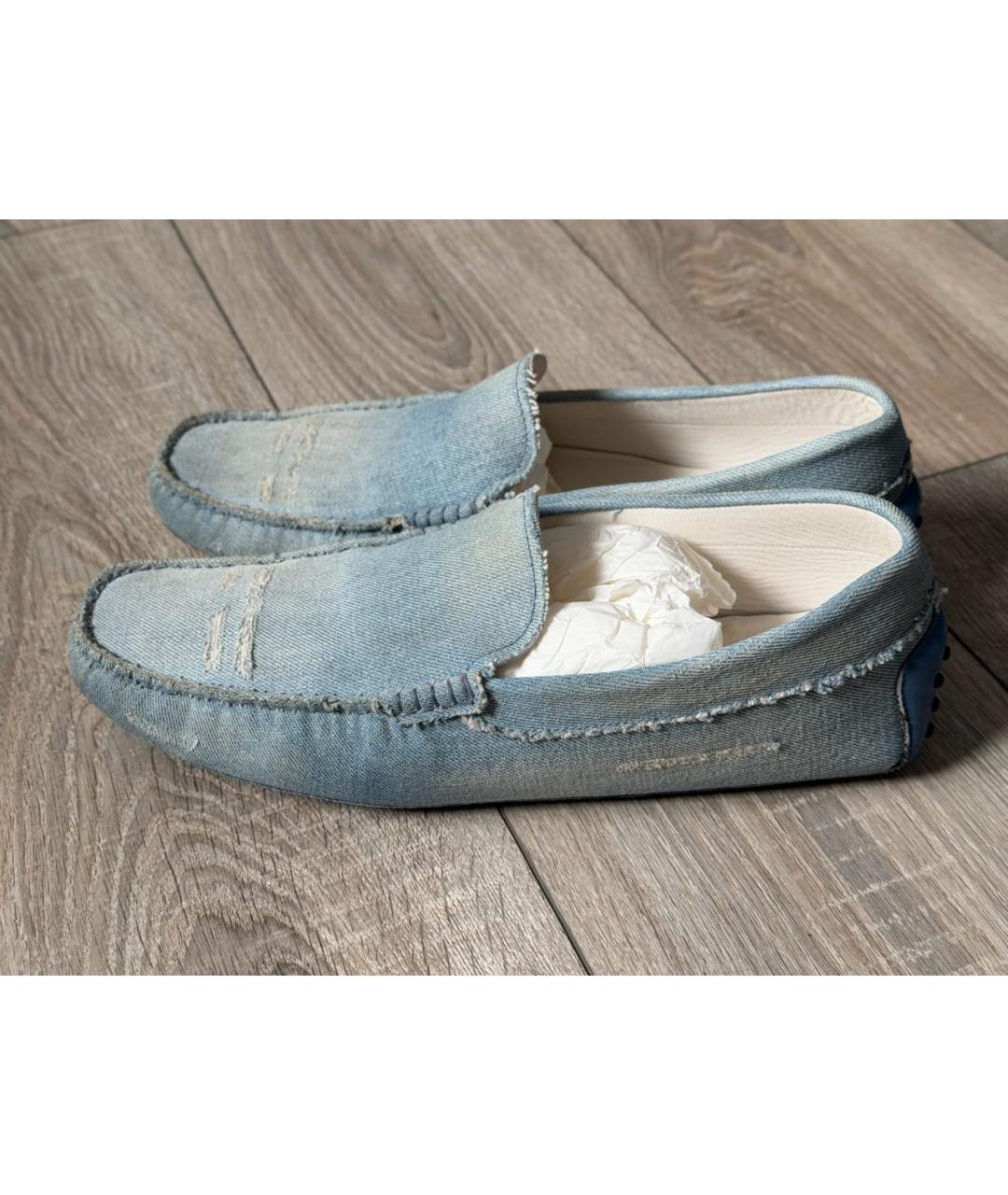 TOD'S Голубые текстильные мокасины, фото 6