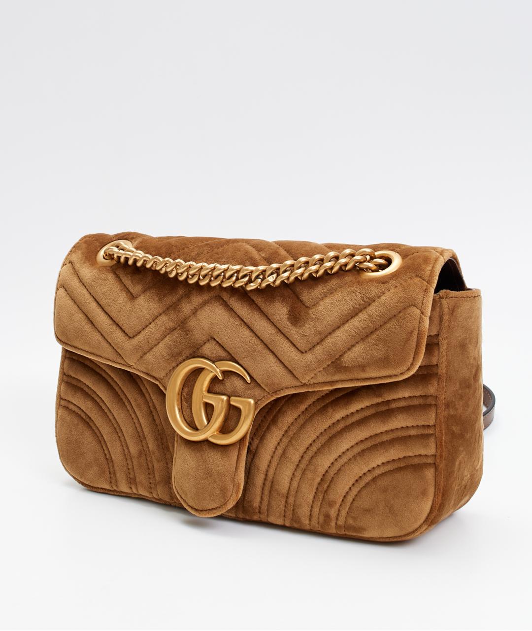 GUCCI Коричневая бархатная сумка с короткими ручками, фото 2