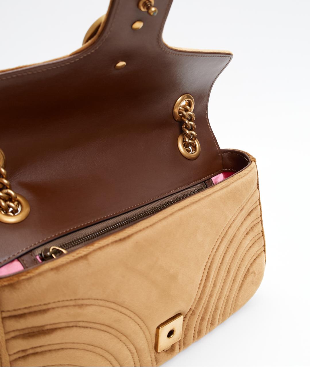 GUCCI Коричневая бархатная сумка с короткими ручками, фото 5