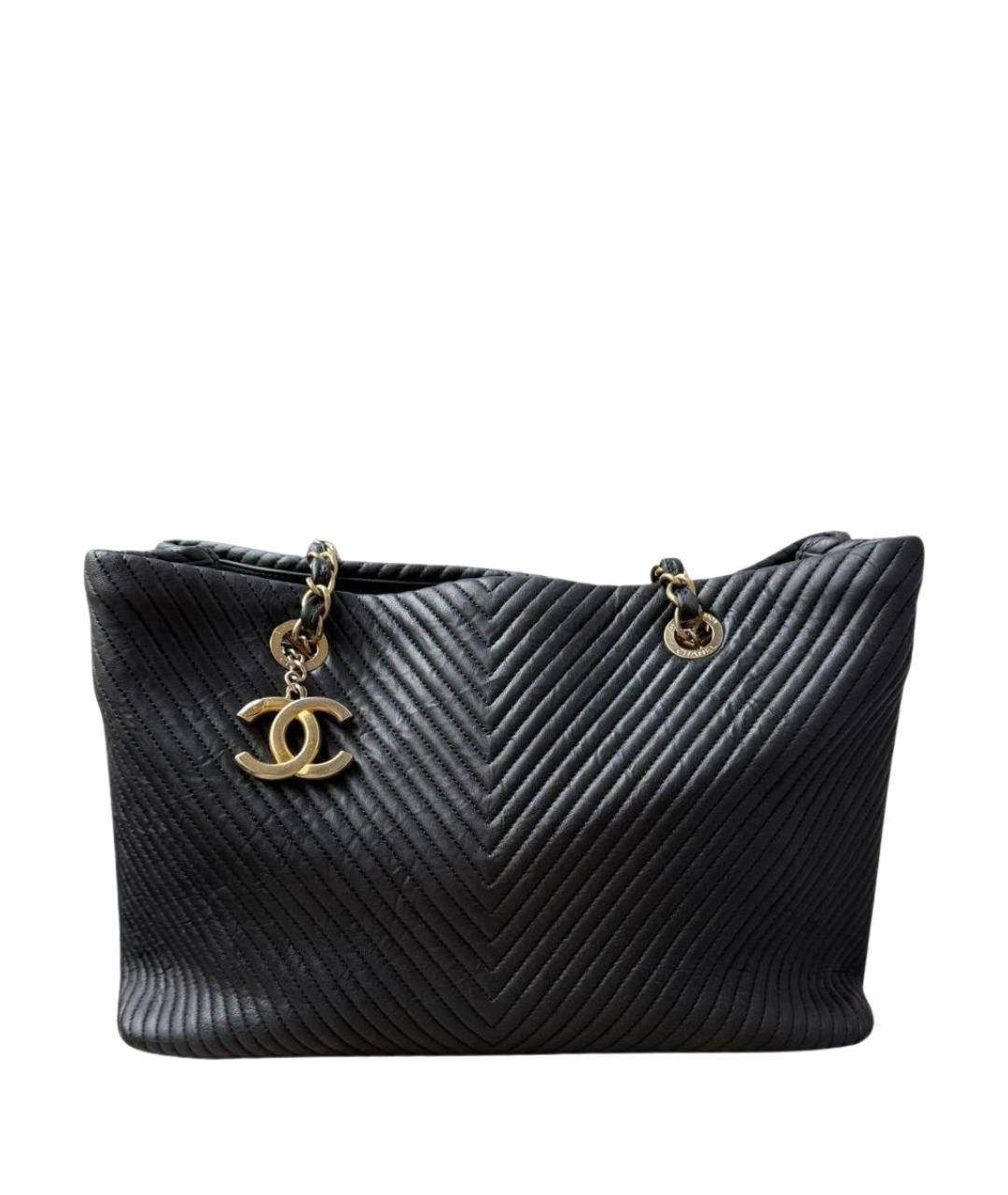 CHANEL Черная кожаная сумка тоут, фото 9
