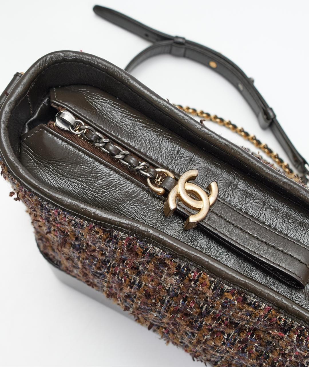 CHANEL Коричневая тканевая сумка с короткими ручками, фото 6