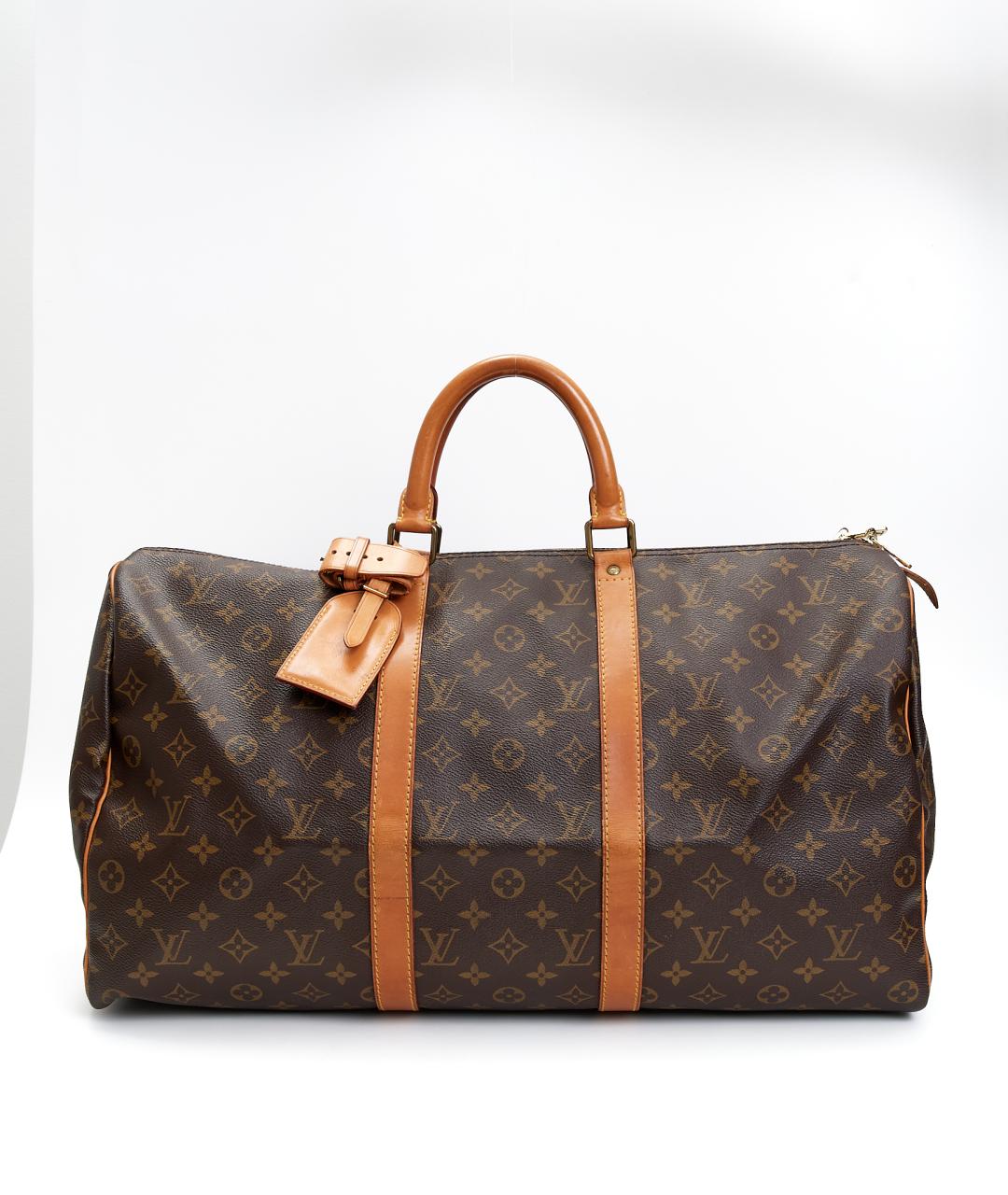 LOUIS VUITTON Коричневая дорожная/спортивная сумка из канвы, фото 8