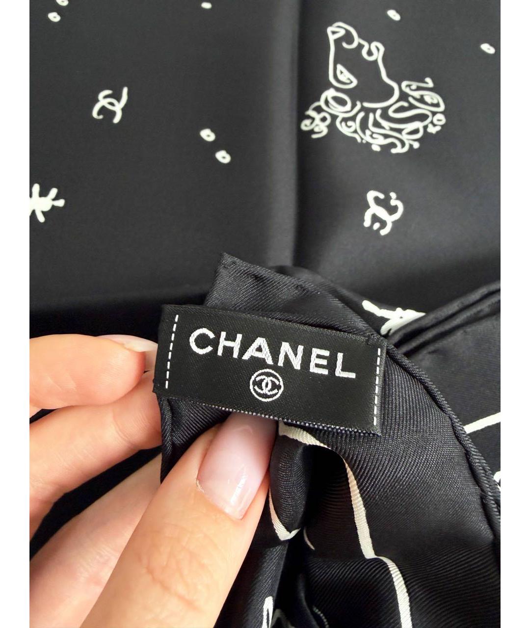 CHANEL Черный шелковый платок, фото 3