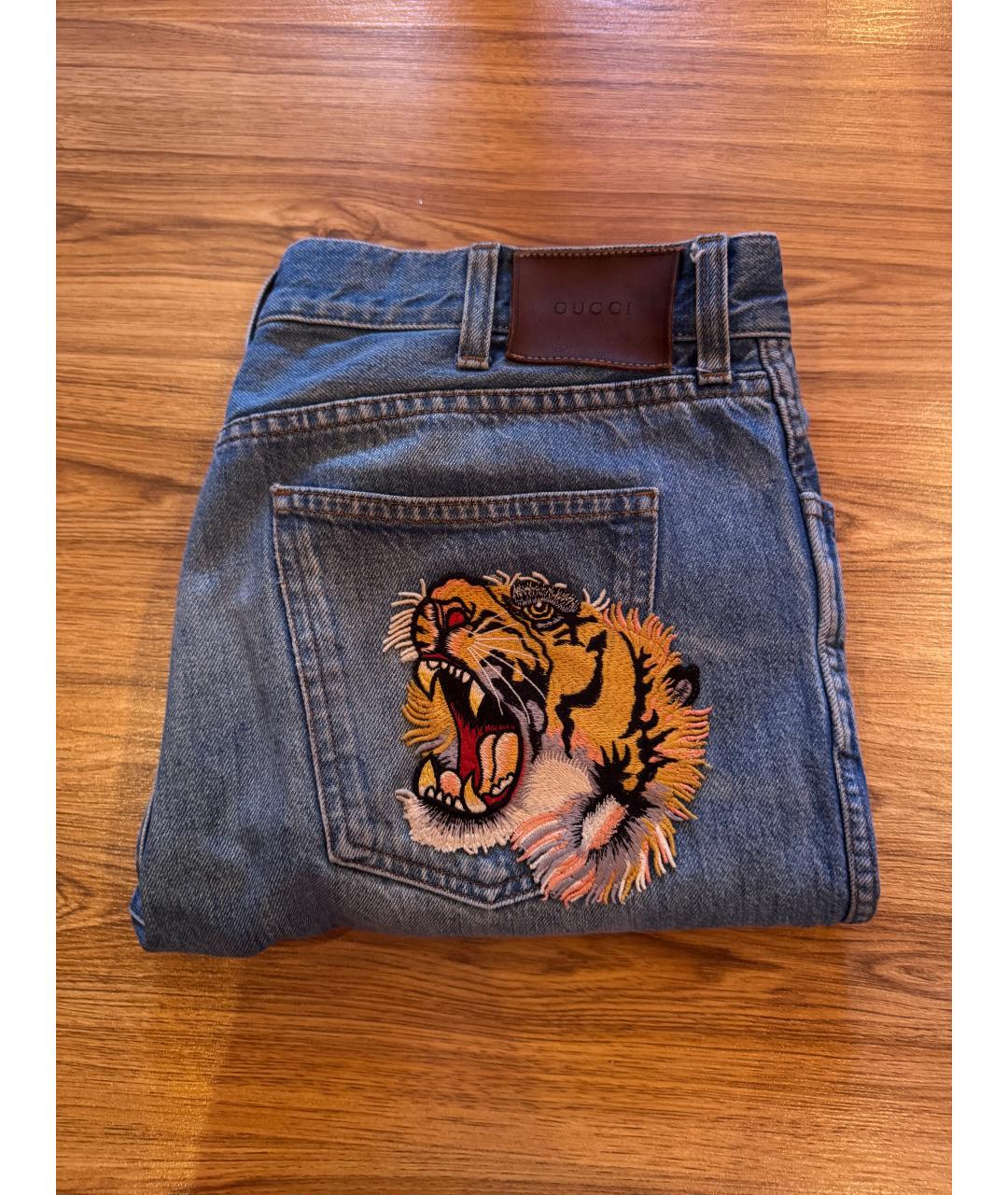 GUCCI Голубые хлопковые прямые джинсы, фото 2