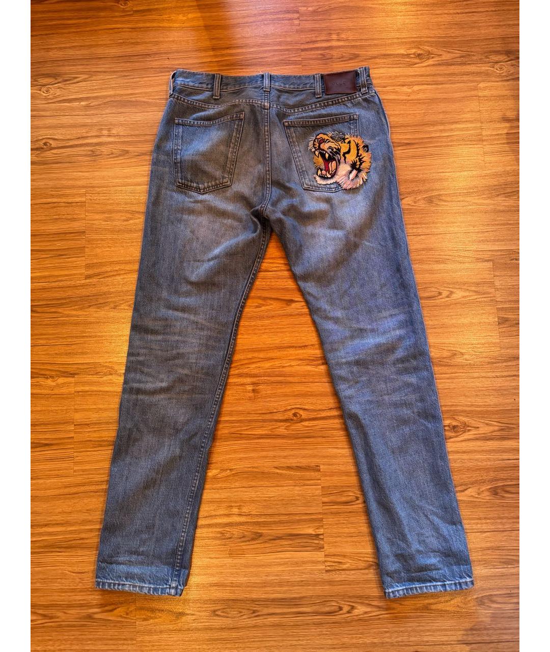 GUCCI Голубые хлопковые прямые джинсы, фото 3