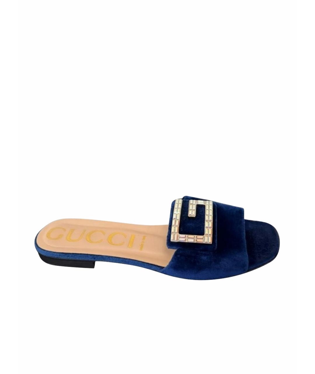 GUCCI Синие кожаные шлепанцы, фото 1