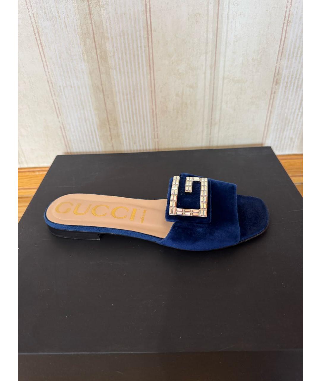 GUCCI Синие кожаные шлепанцы, фото 3