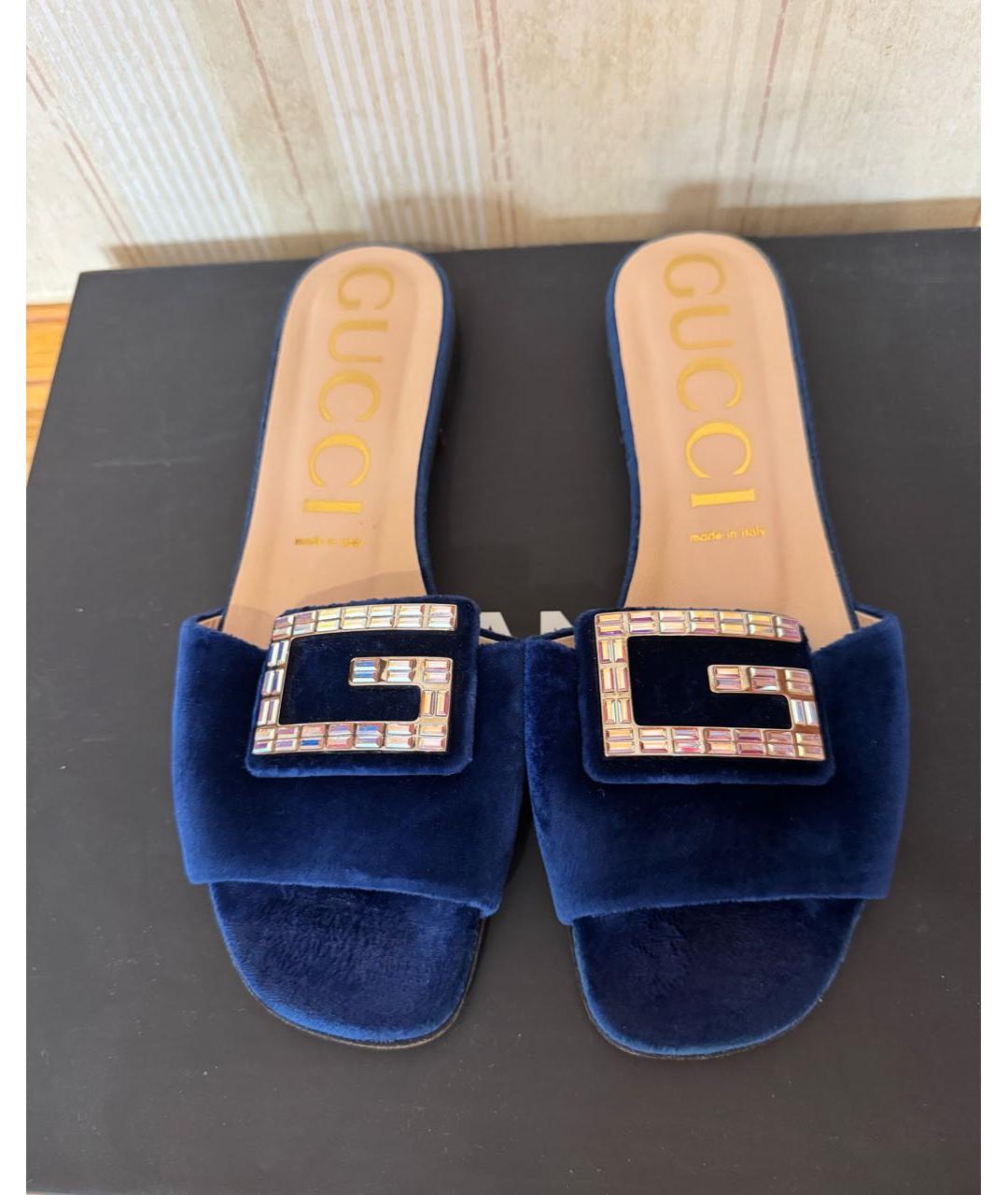 GUCCI Синие кожаные шлепанцы, фото 2