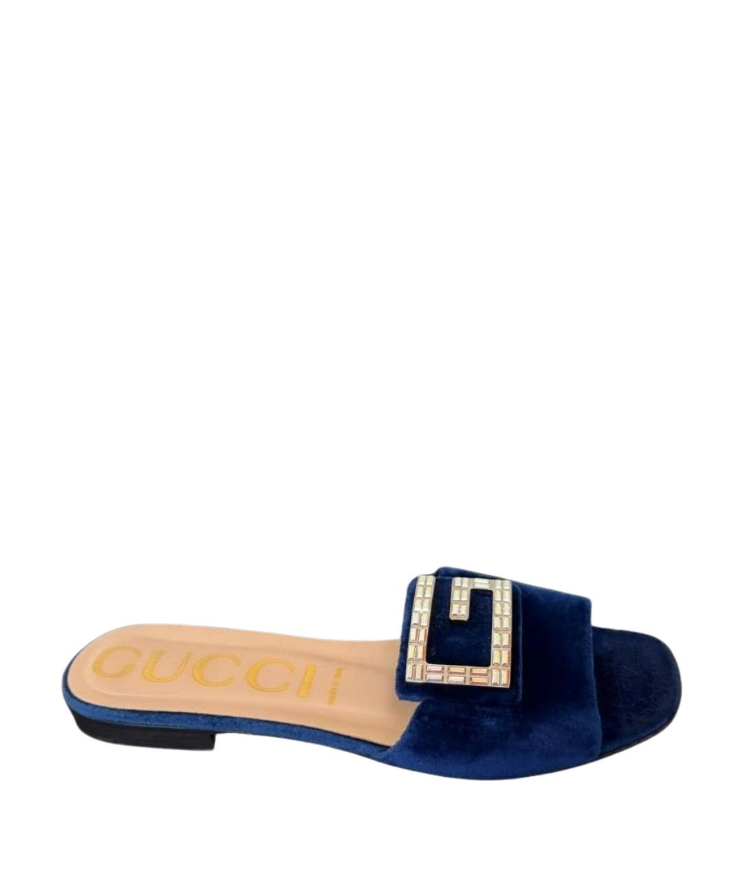 GUCCI Синие кожаные шлепанцы, фото 4