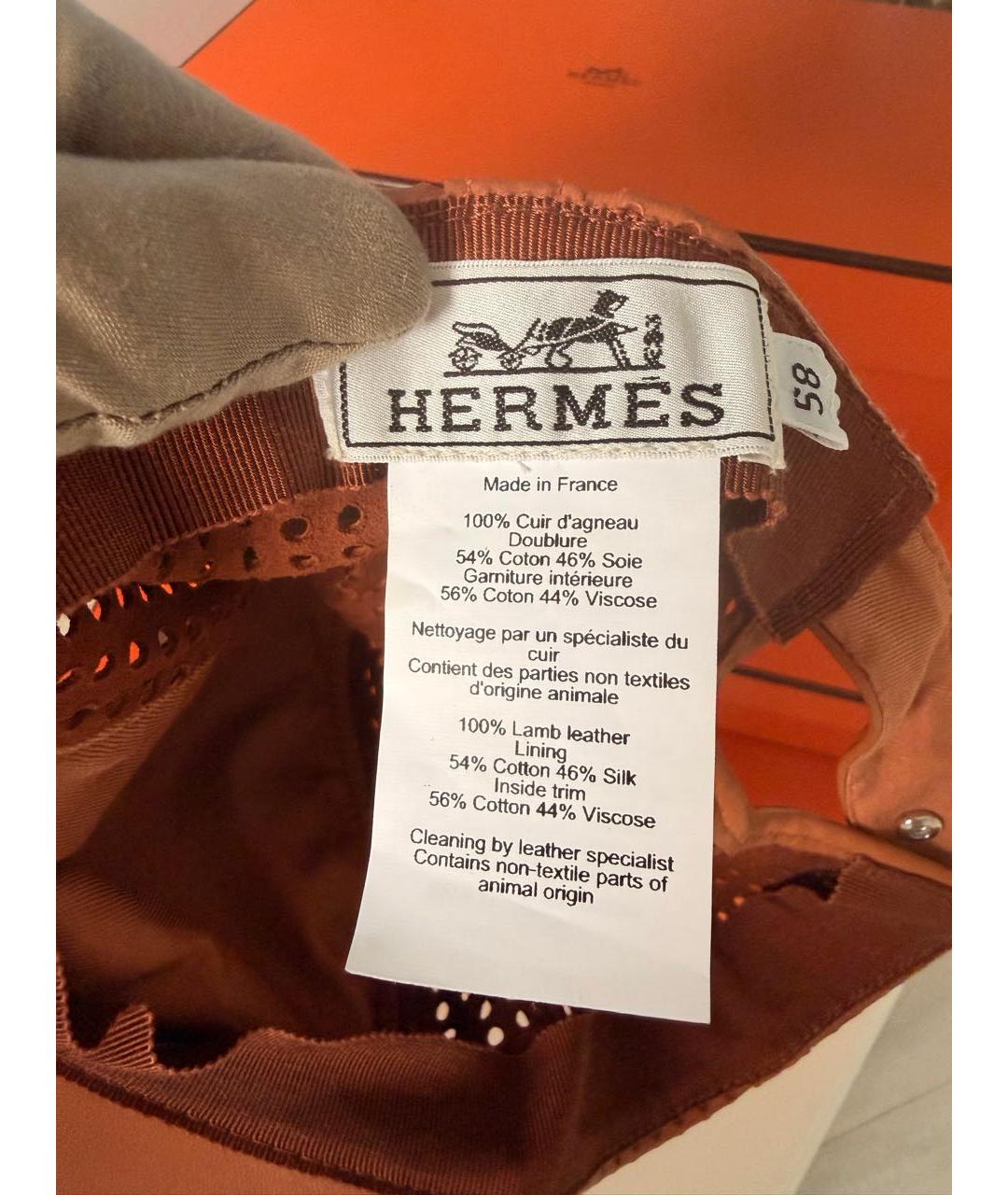 HERMES Коричневая кожаная кепка, фото 4