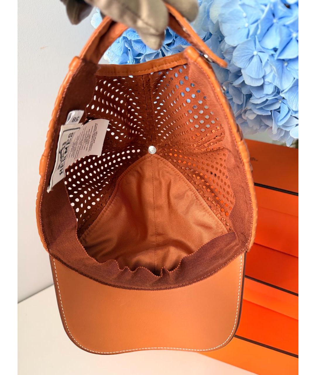 HERMES Коричневая кожаная кепка, фото 5