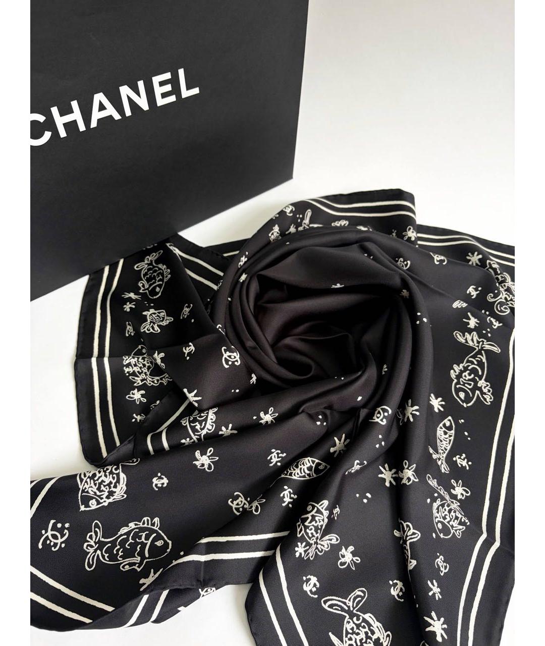 CHANEL Черный шелковый платок, фото 5