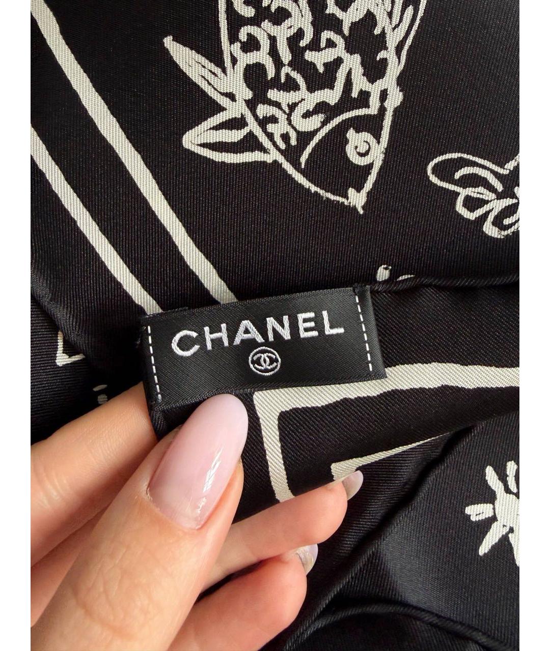 CHANEL Черный шелковый платок, фото 3