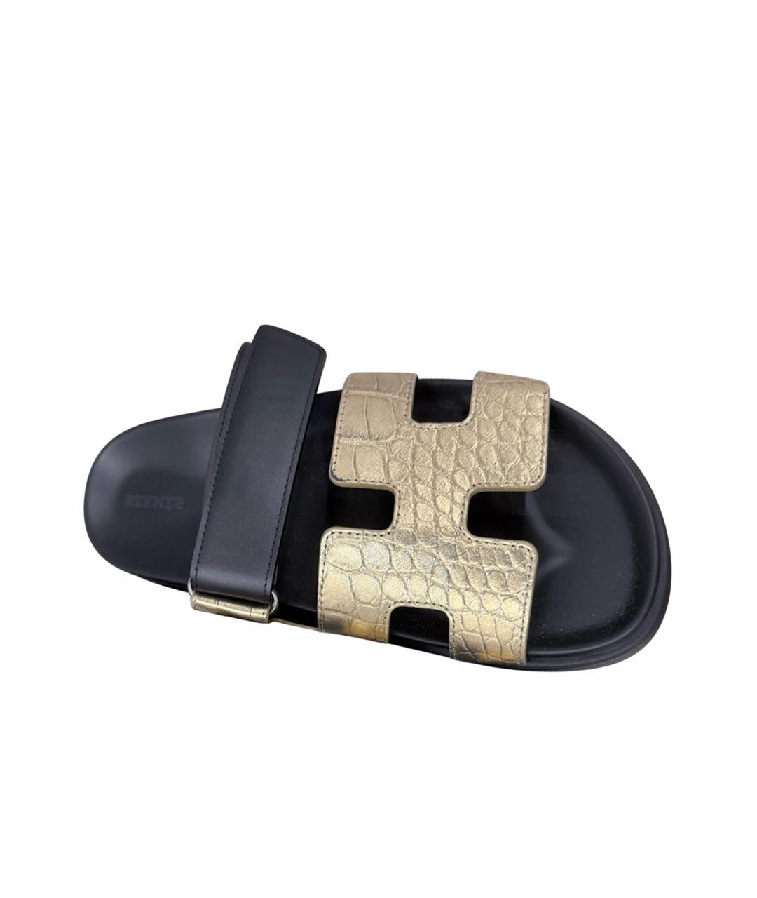 HERMES Золотые сандалии из кожи крокодила, фото 6