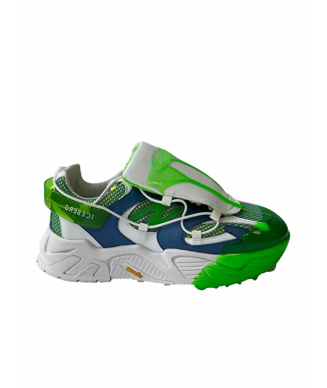 ICEBERG Зеленые кожаные кроссовки, фото 1