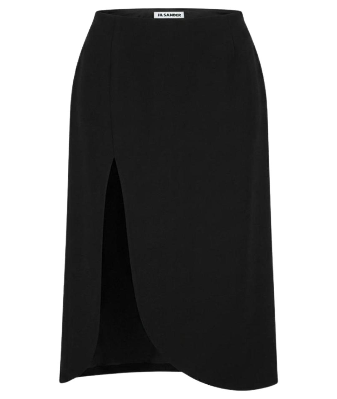 JIL SANDER Черная шерстяная юбка миди, фото 1