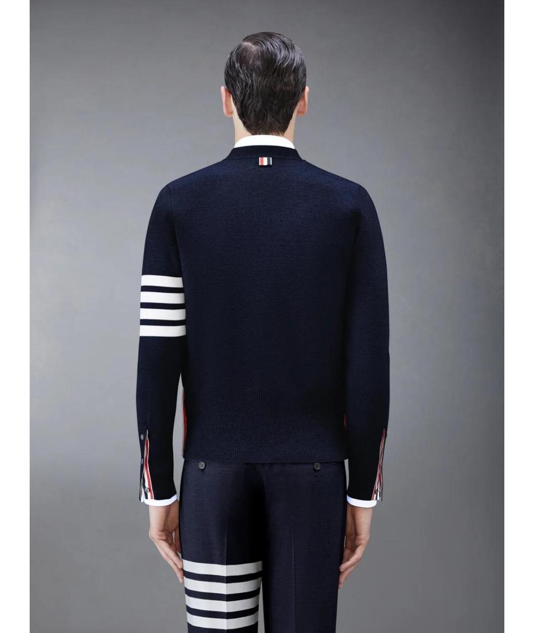 THOM BROWNE Темно-синий шерстяной кардиган, фото 3