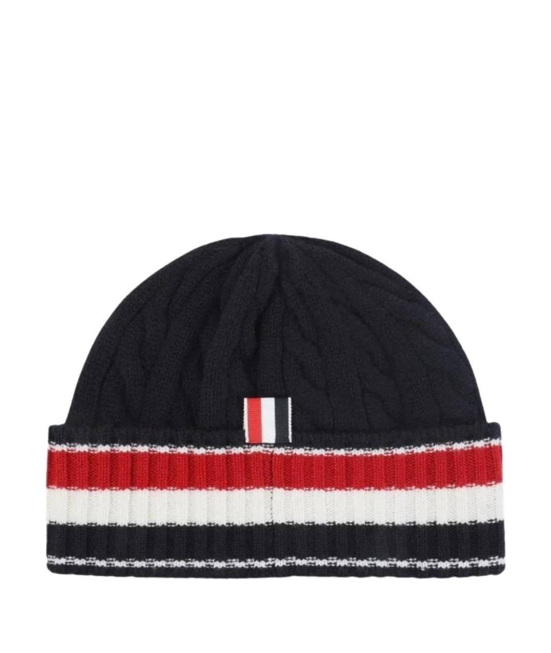 THOM BROWNE Темно-синяя шерстяная шапка, фото 1
