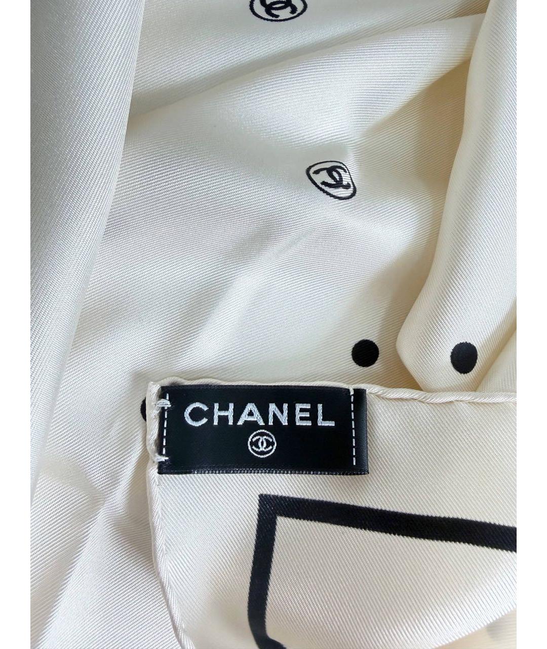 CHANEL Белый шелковый платок, фото 3