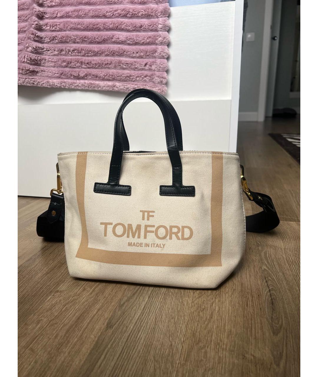 TOM FORD Бежевая хлопковая сумка тоут, фото 8