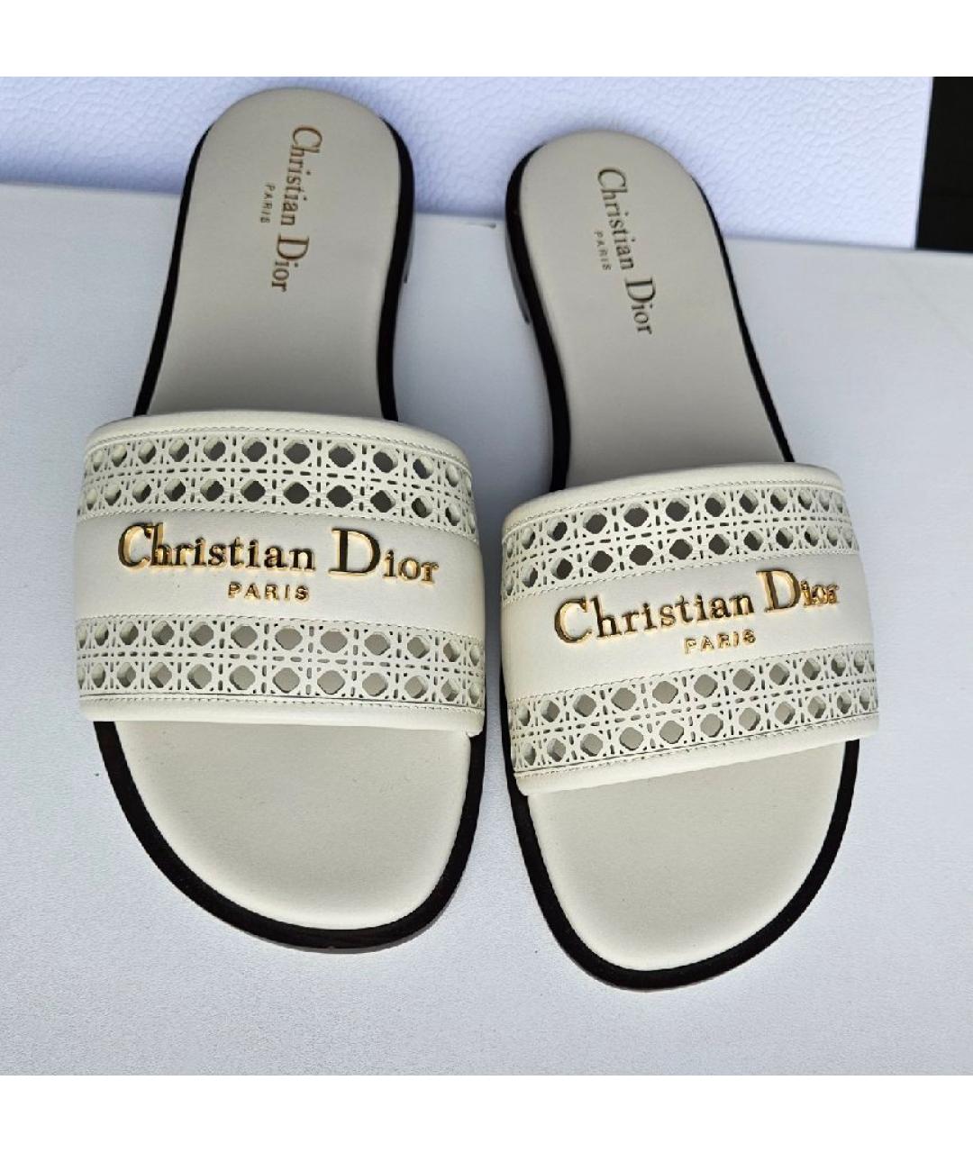 CHRISTIAN DIOR Белые кожаные шлепанцы, фото 2