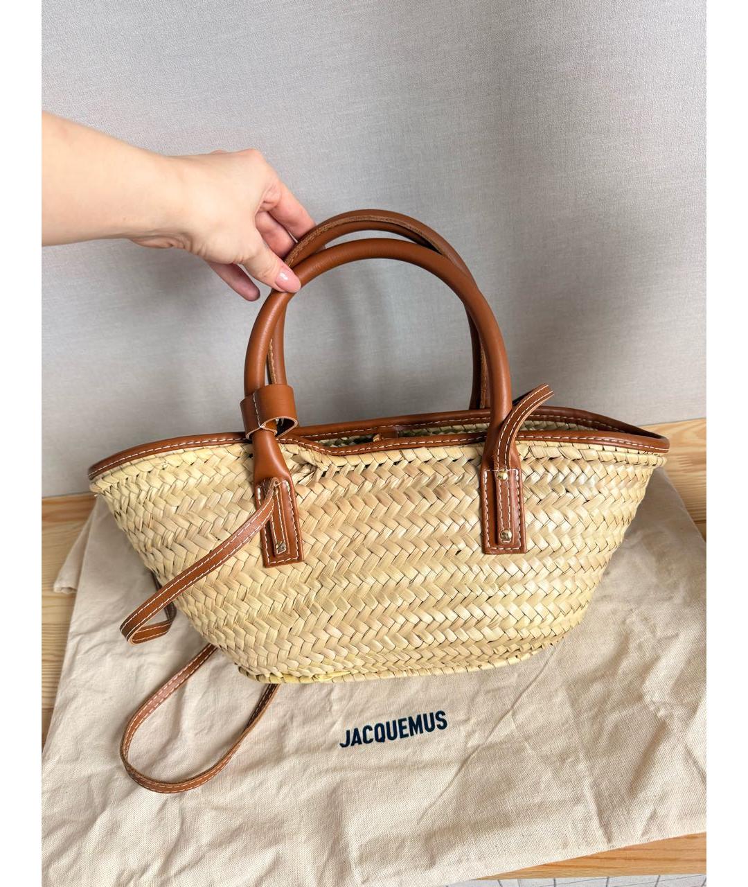 JACQUEMUS Коричневая пляжная сумка из канвы, фото 3