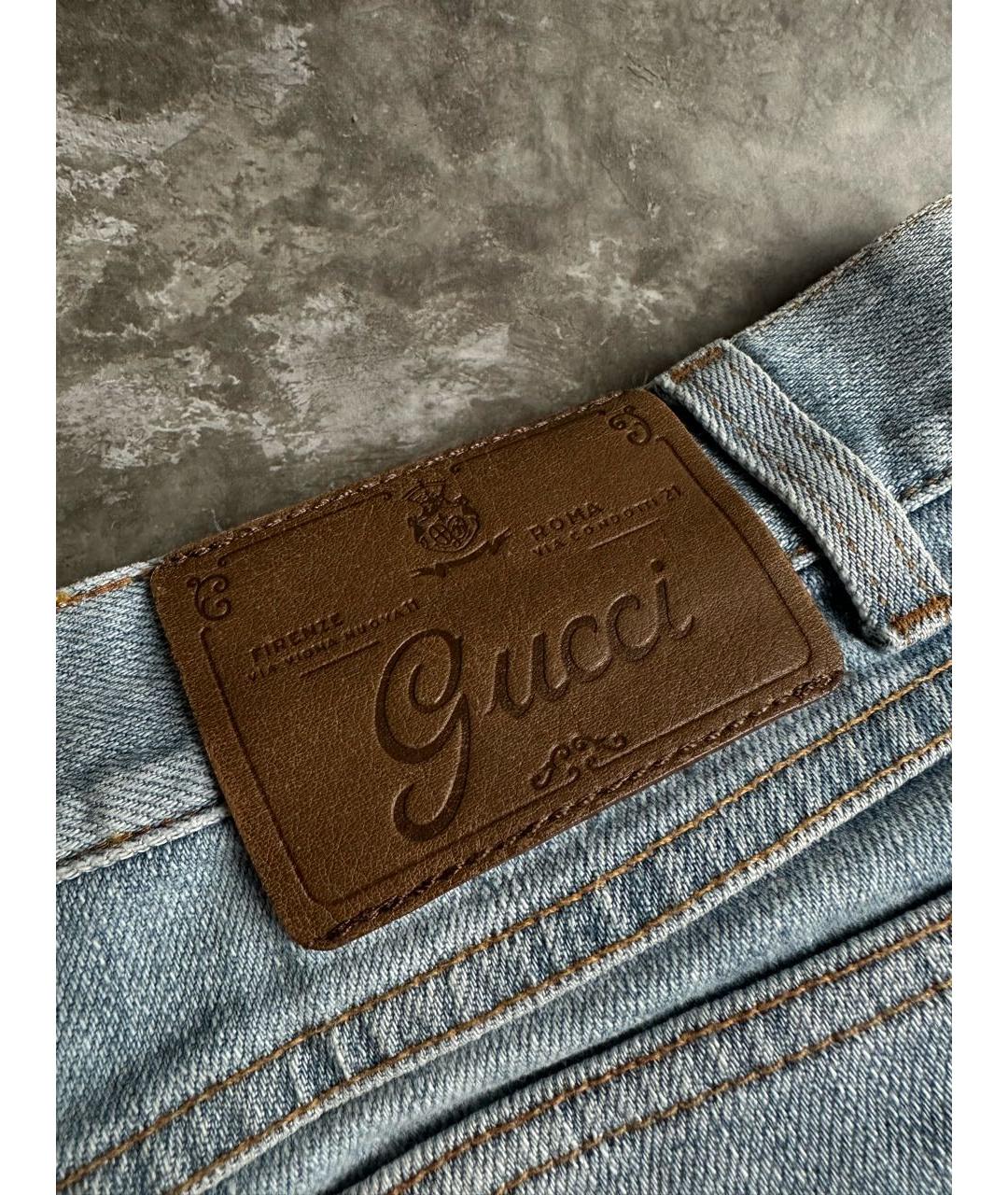 GUCCI Голубая хлопко-эластановая юбка мини, фото 5