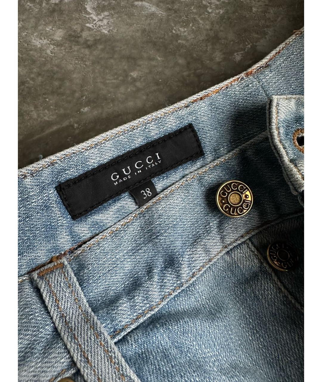 GUCCI Голубая хлопко-эластановая юбка мини, фото 6
