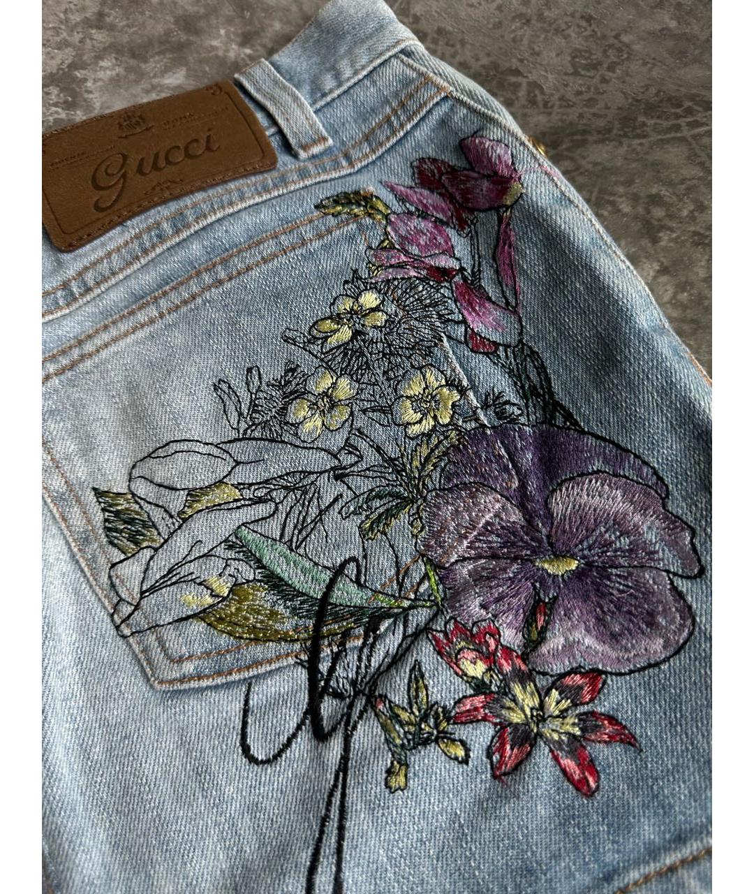 GUCCI Голубая хлопко-эластановая юбка мини, фото 4