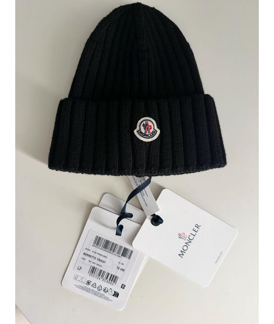 MONCLER Черная шерстяная шапка, фото 5