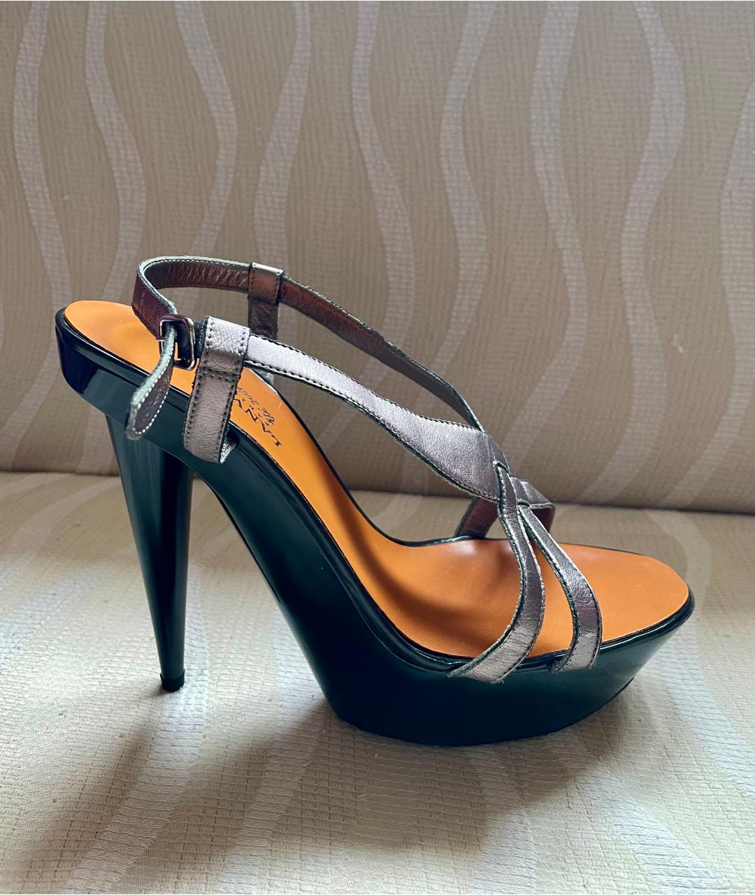 LANVIN Серебряные кожаные босоножки, фото 6