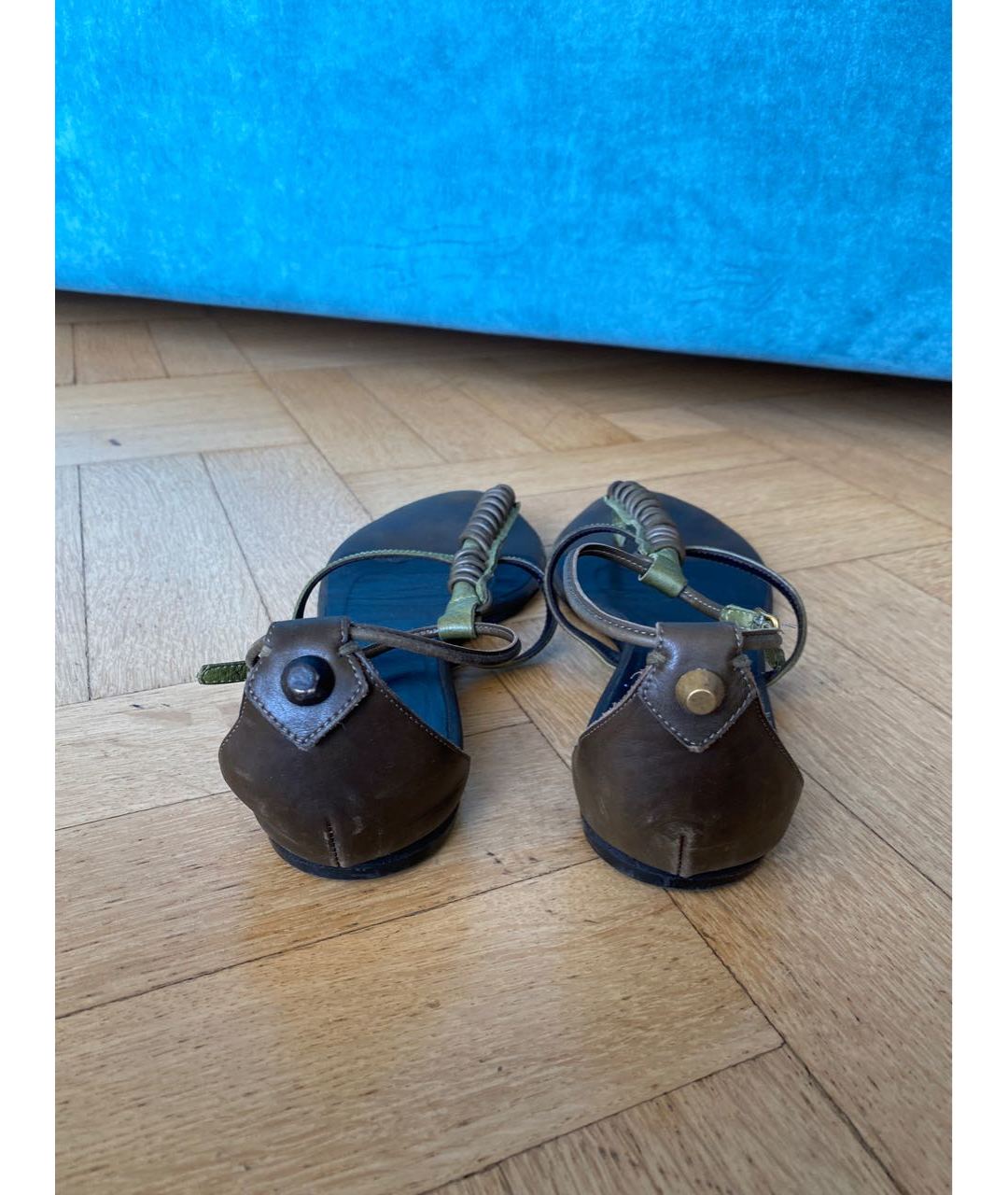 BALENCIAGA Хаки кожаные сандалии, фото 4