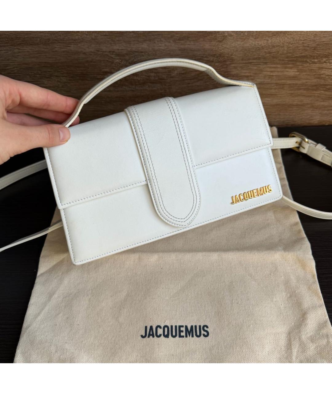 JACQUEMUS Белая кожаная сумка с короткими ручками, фото 2